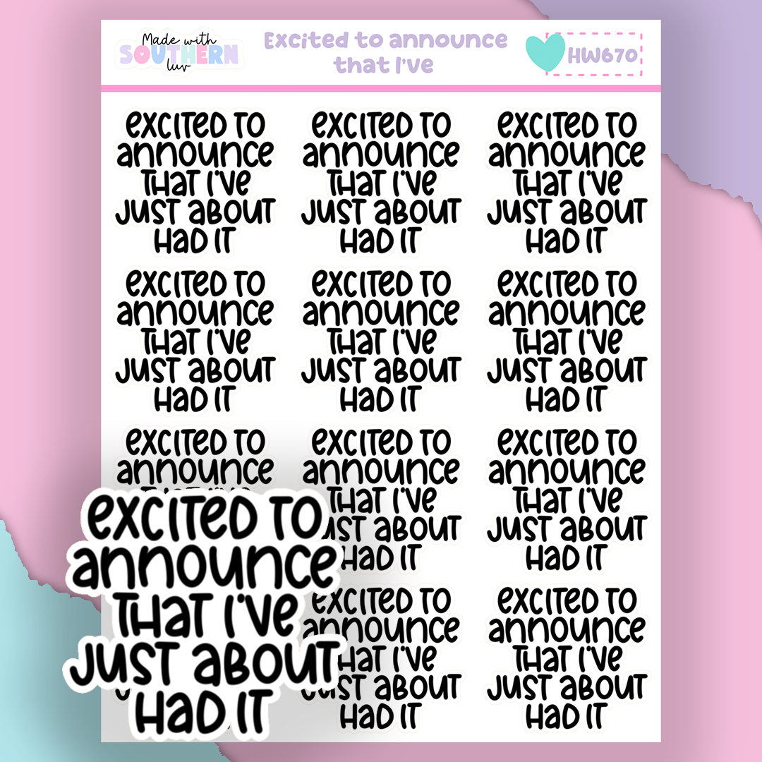 HW670 | EXCITED TO ANNOUNCE THAT I'VE