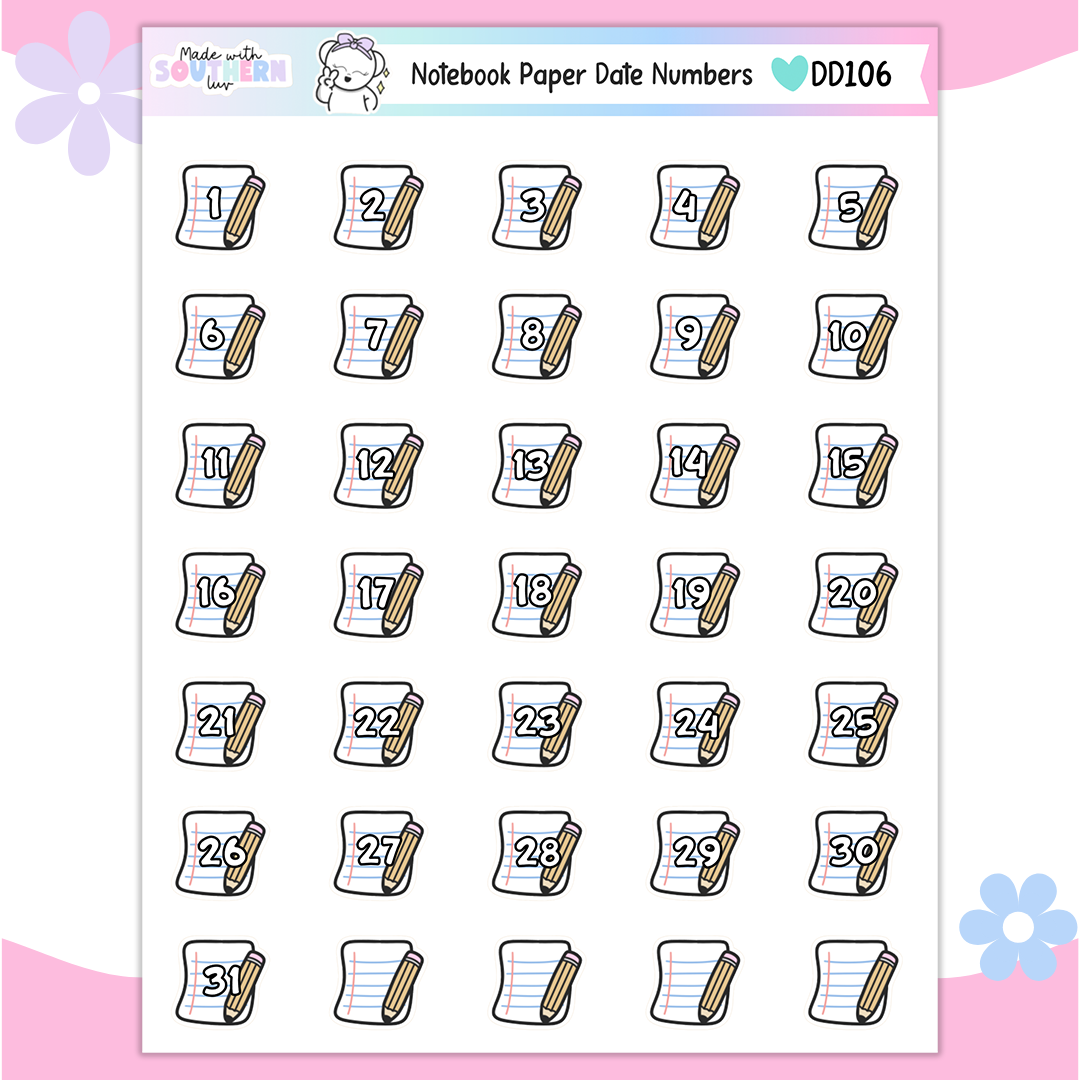 DD106 | NOTEBOOK PAPER DATE NUMBERS