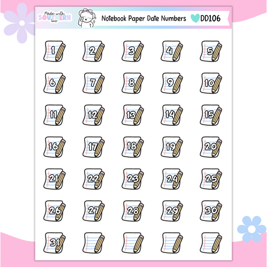 DD106 | NOTEBOOK PAPER DATE NUMBERS