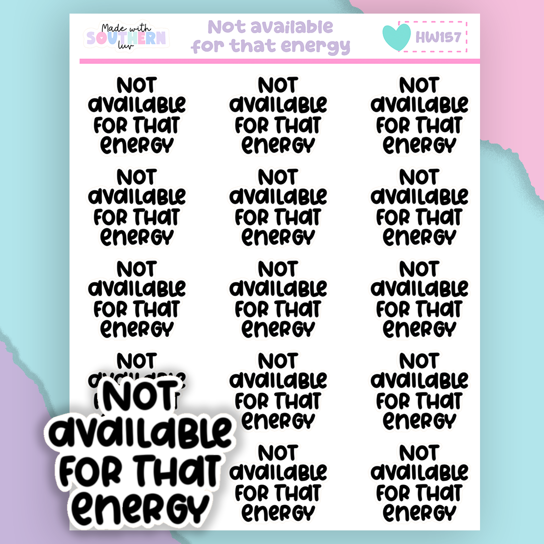 HW157 | NOT AVAILABLE FOR THAT ENERGY