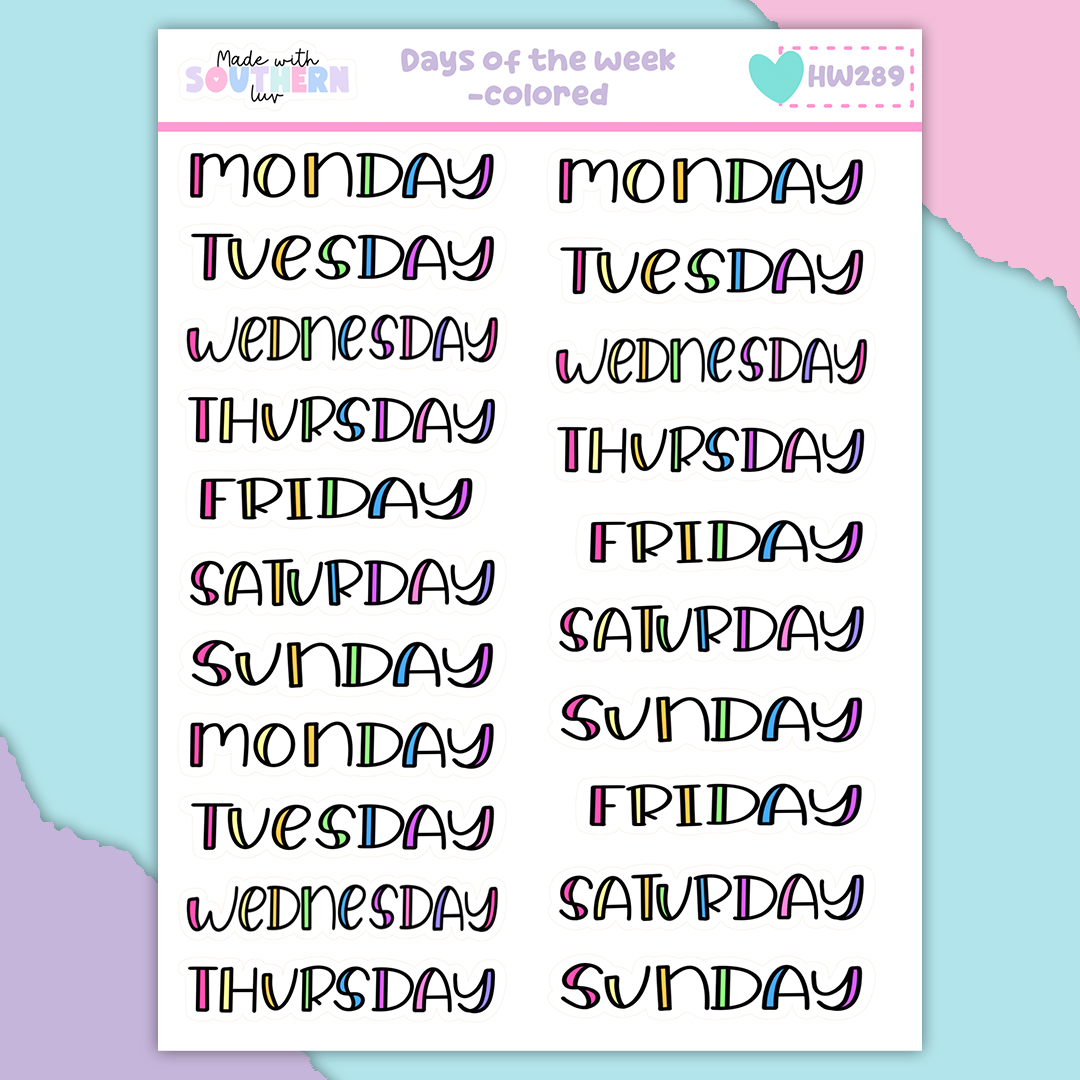 HW289 | DAYS OF THE WEEK COLORED